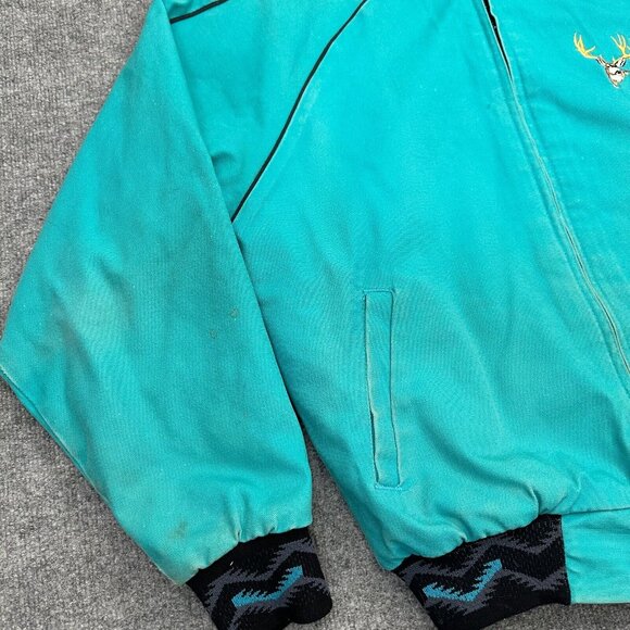 Vtg Walls Mountain Jacket Med Blue Canvas Fleece Blanket Lined Aztec Bomber USA - Picture 6 of 12